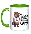 Чашка з кольоровою ручкою Today I`m a serious Capy Лаймовий фото