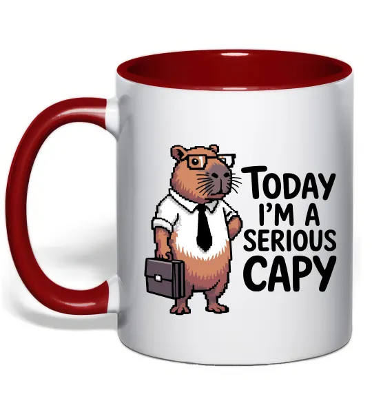 Чашка з кольоровою ручкою Today I`m a serious Capy Червоний фото