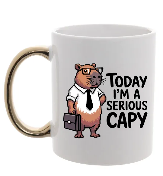 Чашка з кольоровою ручкою Today I`m a serious Capy Золото фото
