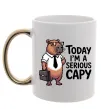 Чашка з кольоровою ручкою Today I`m a serious Capy Золото фото