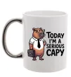 Чашка з кольоровою ручкою Today I`m a serious Capy Срібло фото