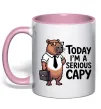 Чашка з кольоровою ручкою Today I`m a serious Capy Ніжно рожевий фото
