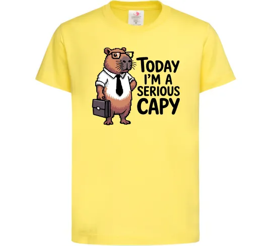 Дитяча футболка Today I`m a serious Capy Лимонний фото