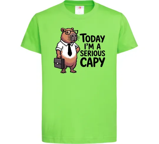 Дитяча футболка Today I`m a serious Capy Лаймовий фото