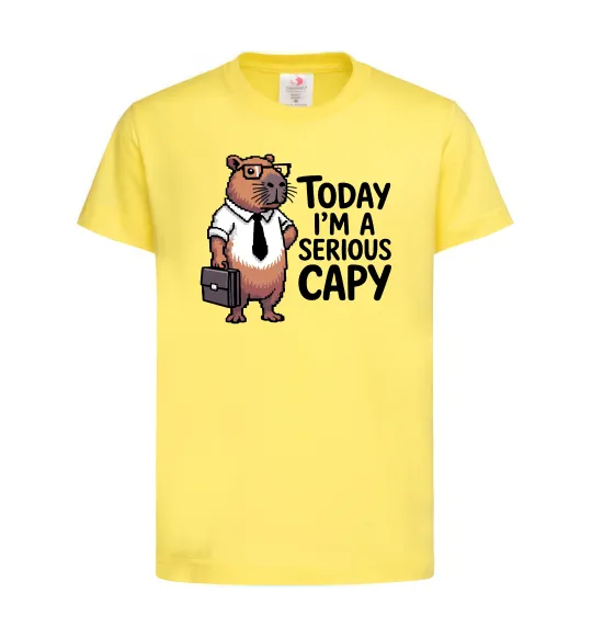 Детская футболка Today I`m a serious Capy Лимонный фото