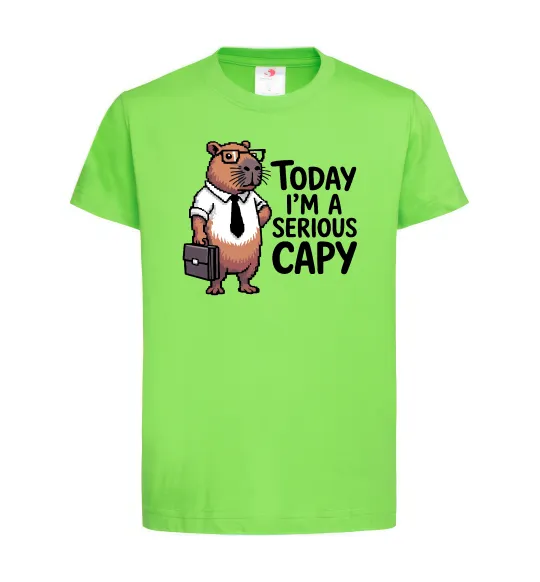 Детская футболка Today I`m a serious Capy Лаймовый фото