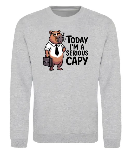 Світшот Today I`m a serious Capy Сірий меланж фото