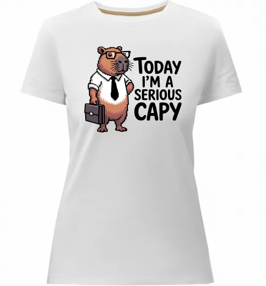 Женская премиум футболка Today I`m a serious Capy Белый фото