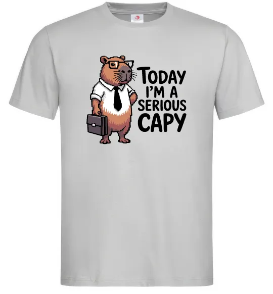 Мужская футболка Today I`m a serious Capy Серый фото