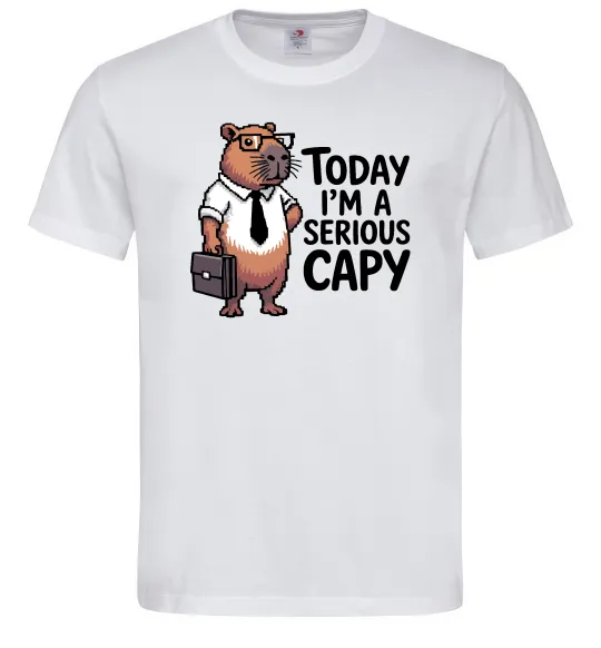 Мужская футболка Today I`m a serious Capy Белый фото