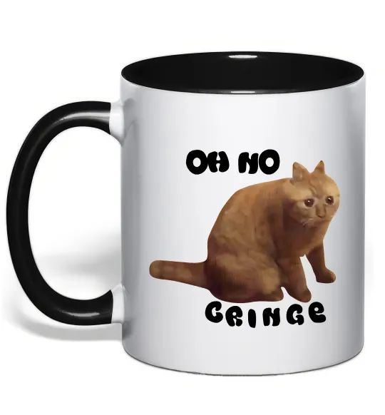 Чашка с цветной ручкой Oh no cringe Черный фото