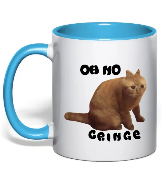 Чашка с цветной ручкой Oh no cringe Голубой фото