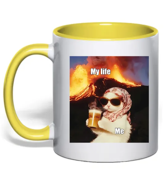 Чашка з кольоровою ручкою My life Лимонний фото