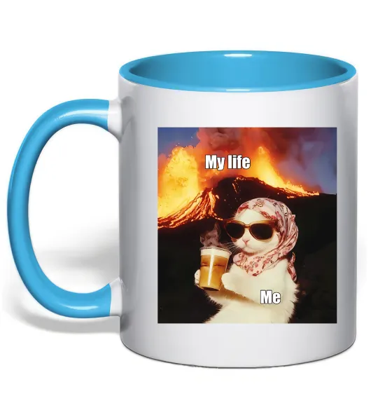 Чашка з кольоровою ручкою My life Блакитний фото