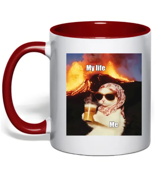 Чашка з кольоровою ручкою My life Червоний фото