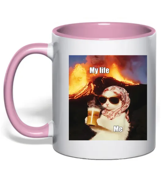 Чашка з кольоровою ручкою My life Ніжно рожевий фото