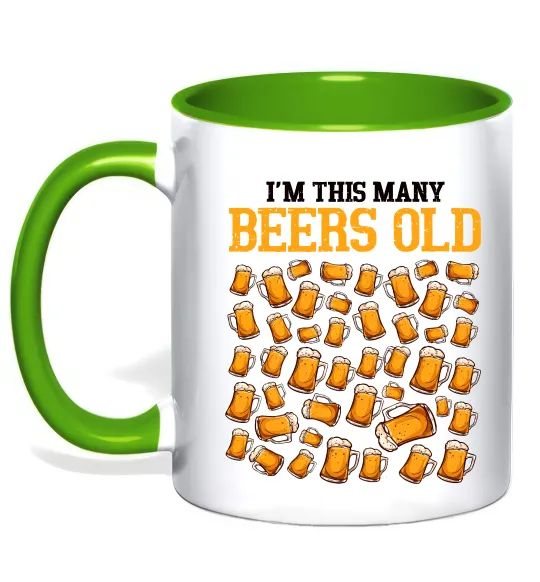 Чашка с цветной ручкой Many beers old Лаймовый фото