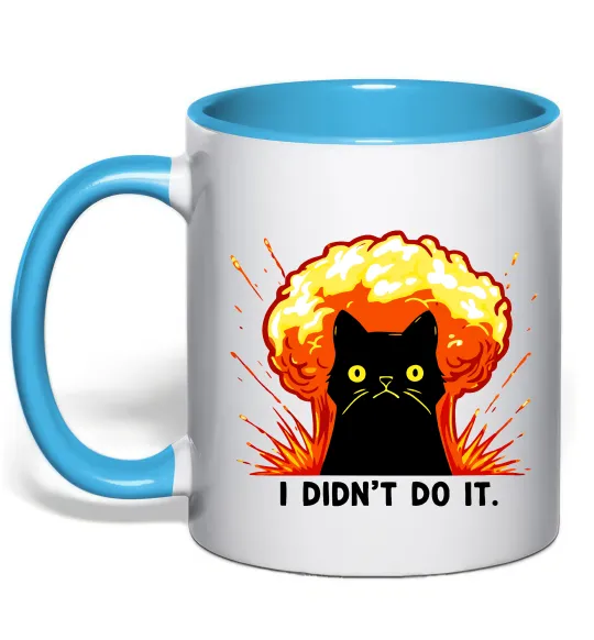 Чашка з кольоровою ручкою Кіт Це не я Блакитний фото