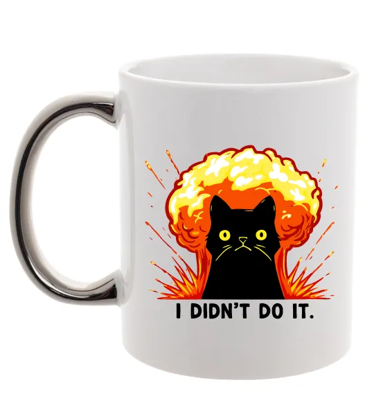 Чашка з кольоровою ручкою Кіт Це не я Срібло фото