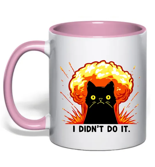 Чашка з кольоровою ручкою Кіт Це не я Ніжно рожевий фото