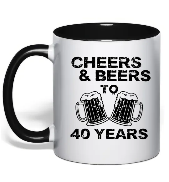 Чашка с цветной ручкой Cheers&beers to 40 years Черный фото