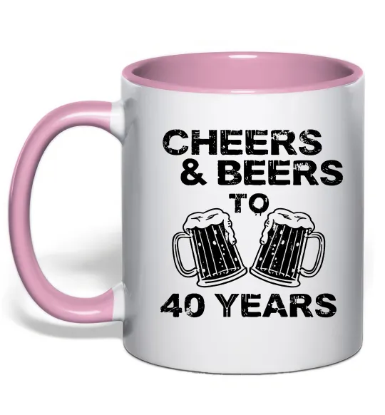 Чашка с цветной ручкой Cheers&beers to 40 years Нежно розовый фото