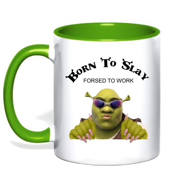 Чашка с цветной ручкой Born to slay Лаймовый фото