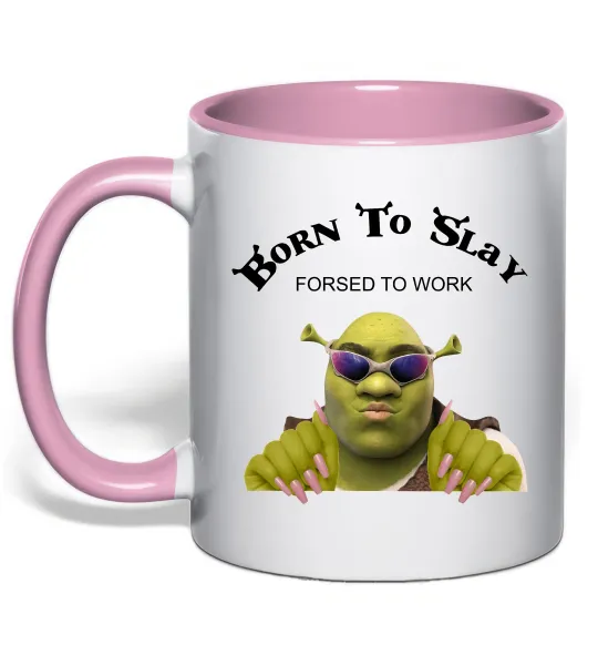 Чашка с цветной ручкой Born to slay Нежно розовый фото