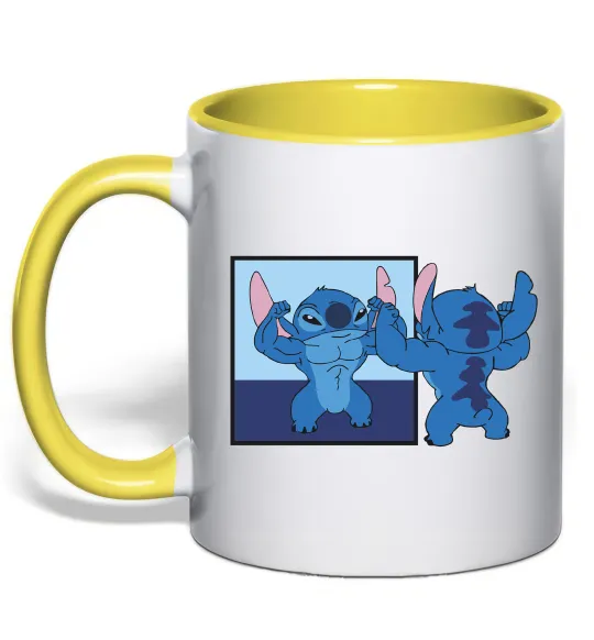 Чашка с цветной ручкой Стіч у дзеркалі Лимонный фото