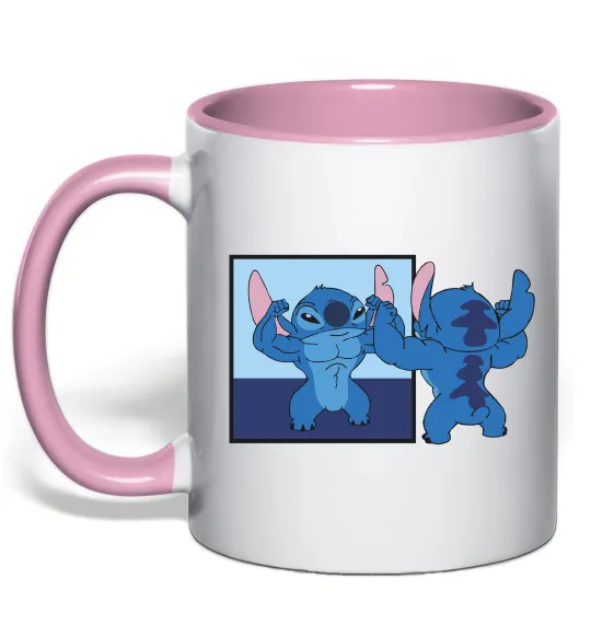 Чашка с цветной ручкой Стіч у дзеркалі Нежно розовый фото