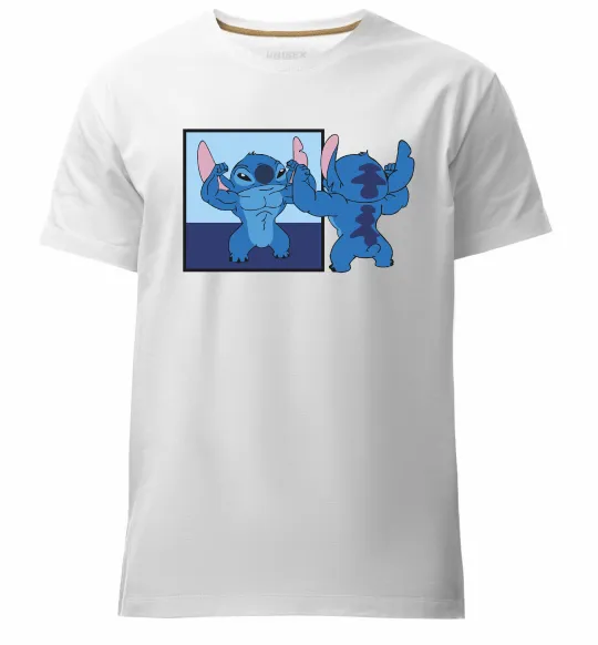 Мужская премиум футболка Стіч у дзеркалі Белый фото