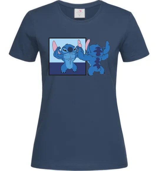 Женская футболка Стіч у дзеркалі Темно-синий фото