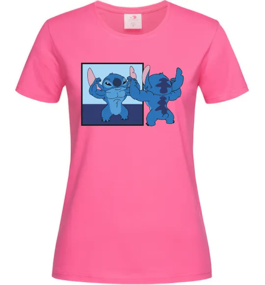 Женская футболка Стіч у дзеркалі Ярко-розовый фото