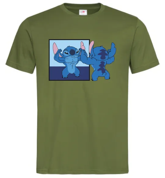 Мужская футболка Стіч у дзеркалі Оливковый фото