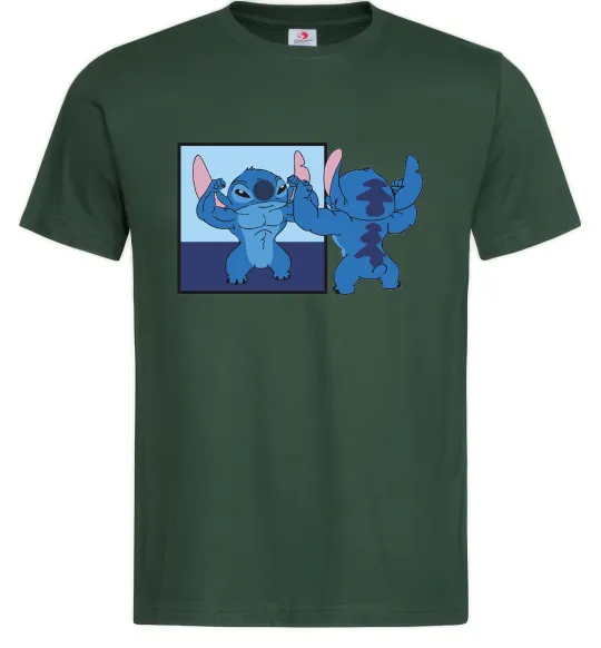 Мужская футболка Стіч у дзеркалі Темно-зеленый фото