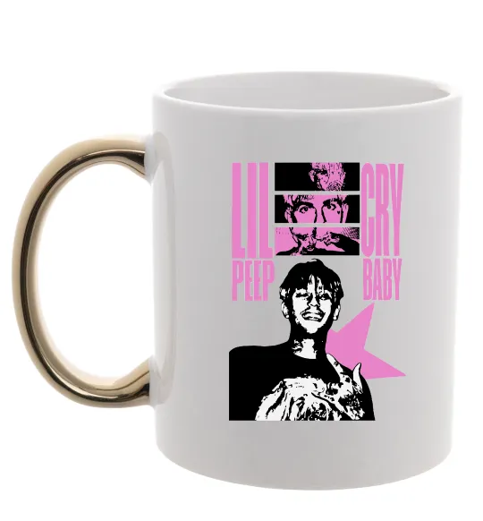 Чашка с цветной ручкой Lil Peep Cry Baby Золото фото