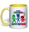 Чашка с цветной ручкой PJ Masks happy birthday 5 Лимонный фото