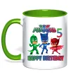 Чашка с цветной ручкой PJ Masks happy birthday 5 Лаймовый фото