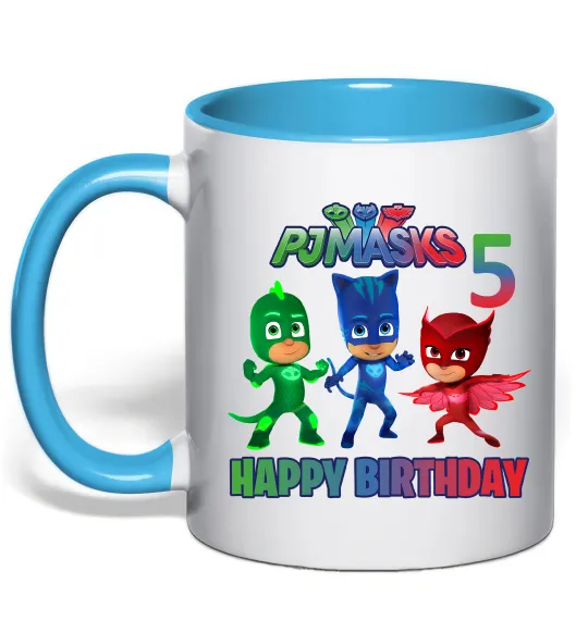 Чашка с цветной ручкой PJ Masks happy birthday 5 Голубой фото