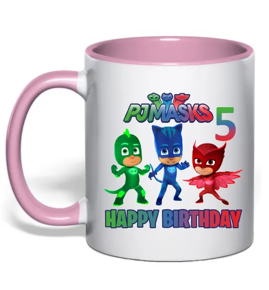 Чашка с цветной ручкой PJ Masks happy birthday 5 Нежно розовый фото
