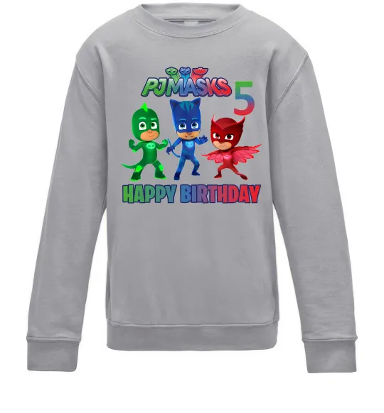 Детский Свитшот PJ Masks happy birthday 5 Серый меланж фото