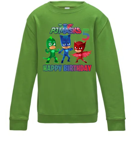 Детский Свитшот PJ Masks happy birthday 5 Лаймовый фото