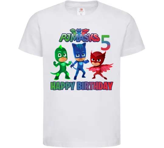 Детская футболка PJ Masks happy birthday 5 Белый фото