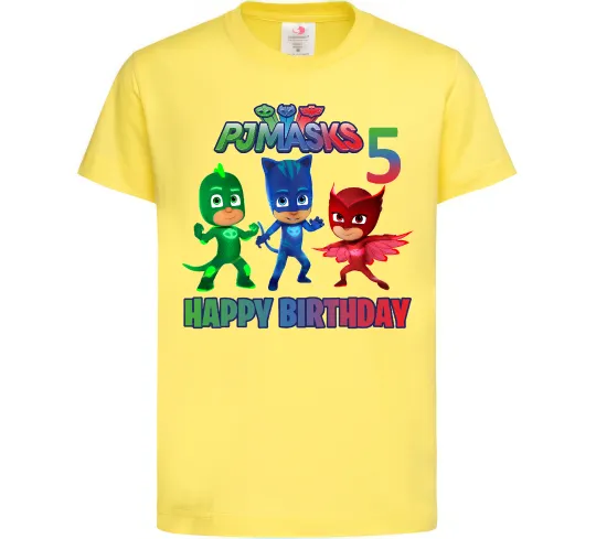 Детская футболка PJ Masks happy birthday 5 Лимонный фото