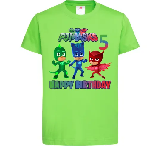 Детская футболка PJ Masks happy birthday 5 Лаймовый фото