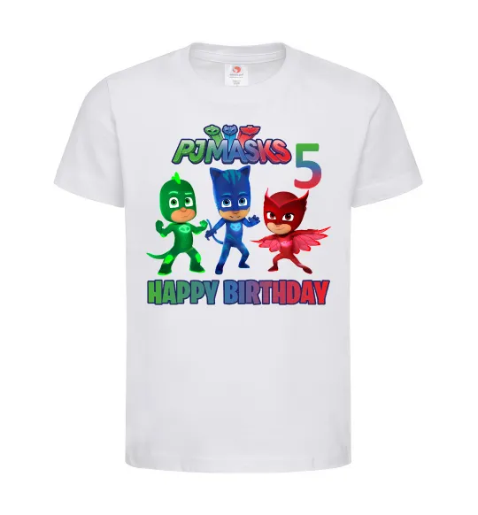Детская футболка PJ Masks happy birthday 5 Белый фото