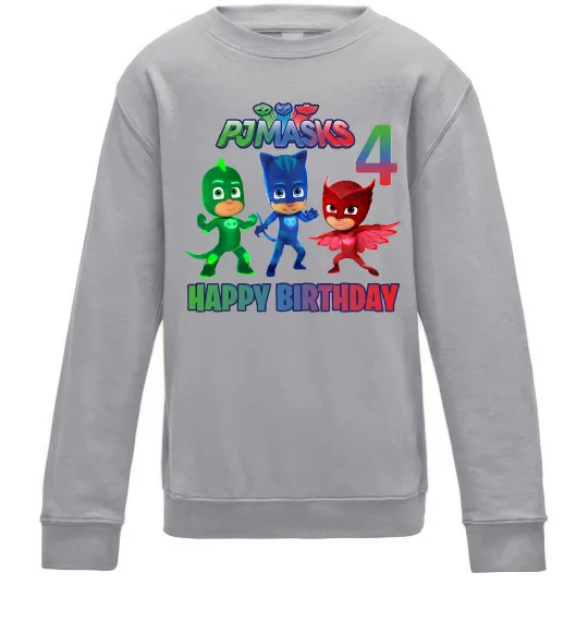 Дитячий світшот Герої в масках День народження 4 Сірий меланж фото