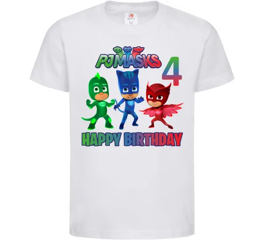 Дитяча футболка Герої в масках День народження 4 Білий фото