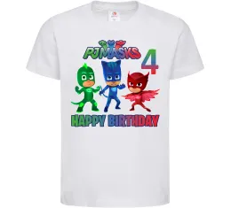 Дитяча футболка Герої в масках День народження 4 Білий фото