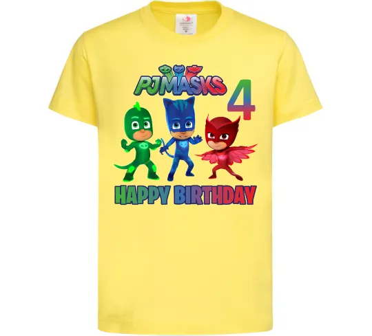 Дитяча футболка Герої в масках День народження 4 Лимонний фото